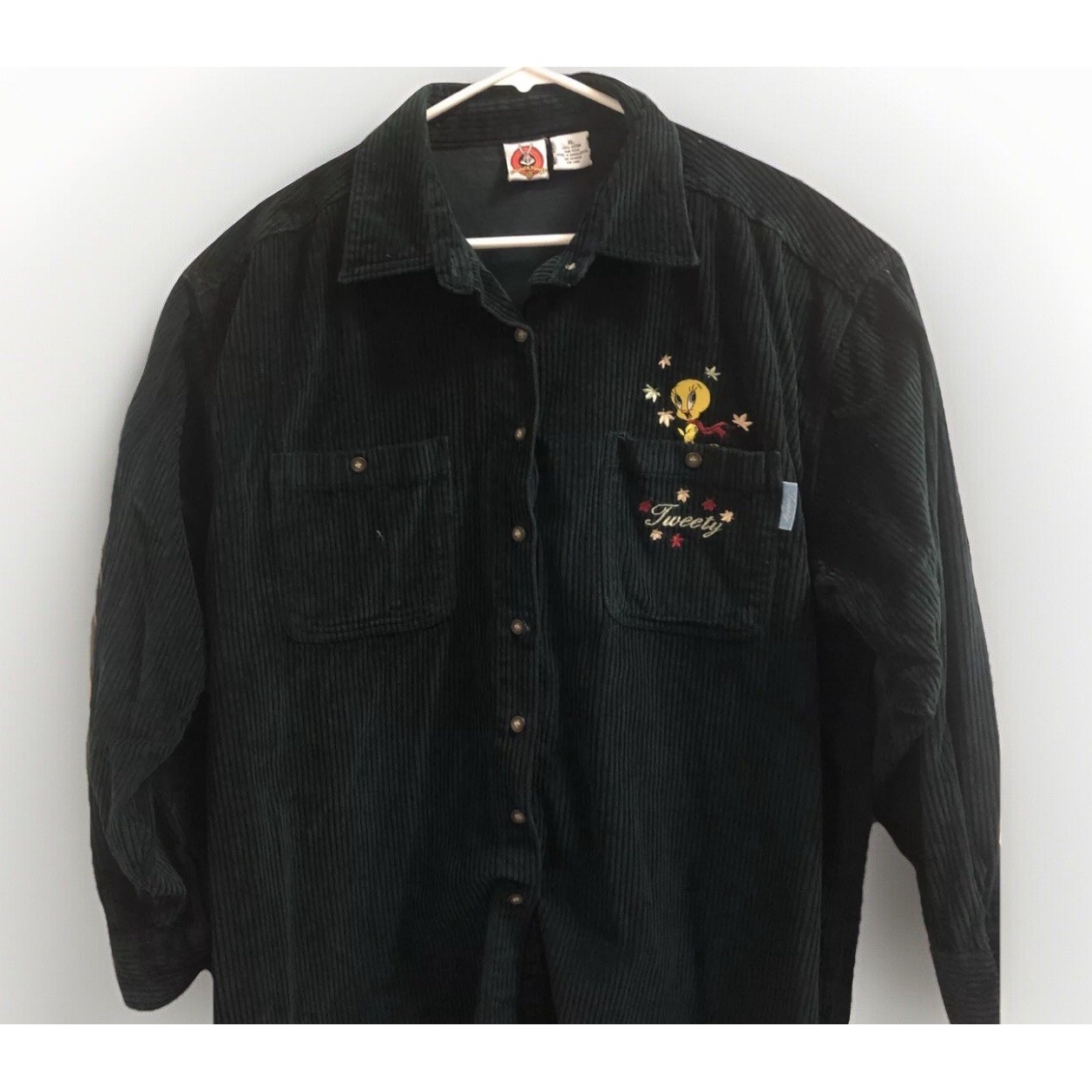 Vintage Looney Tunes Shirt Tweety Bird Corduroy Womens Button Up Long Sleeve Xl